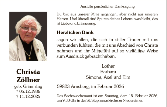 Traueranzeige von Christa Zöllner von HASK