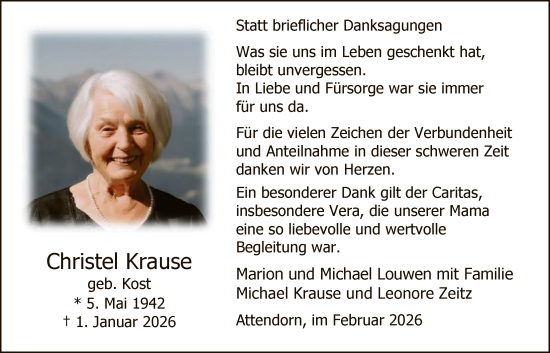 Traueranzeige von Christel Krause von HASK