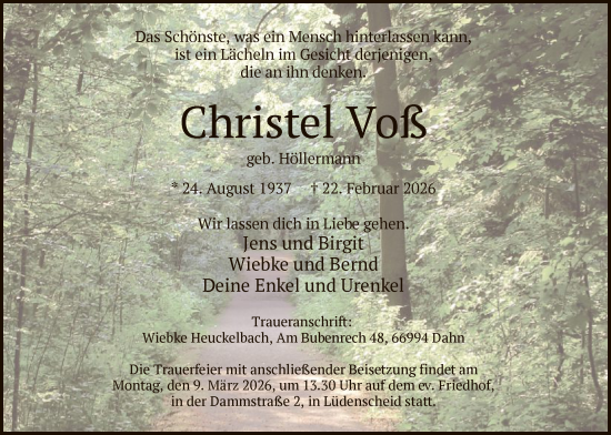 Traueranzeige von Christel Voß von HALN