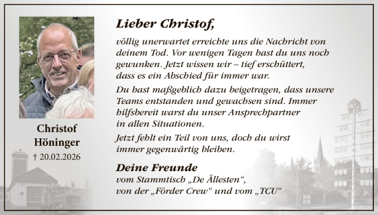Traueranzeige von Christof Höninger von HASK