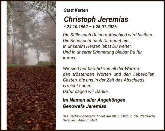 Traueranzeige von Christoph Jeremias von HASK