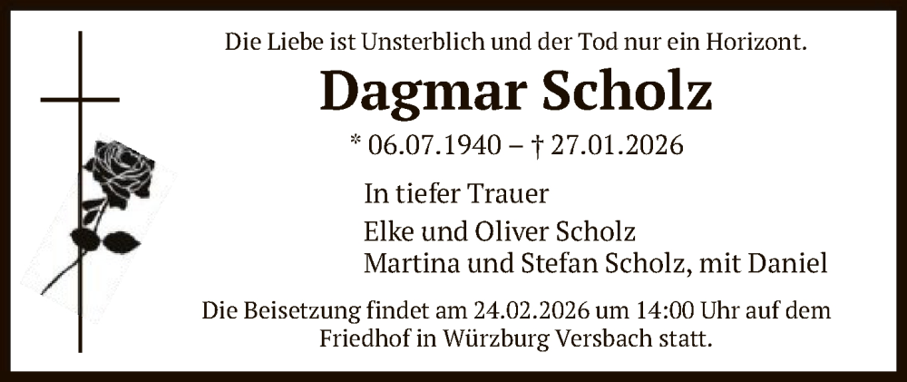  Traueranzeige für Dagmar Scholz vom 07.02.2026 aus HASK