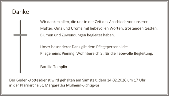 Traueranzeige von Danke Templin von HASO