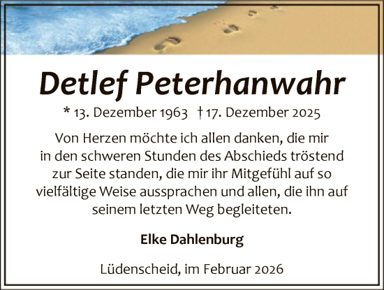 Traueranzeige von Detlef Peterhanwahr von HALN