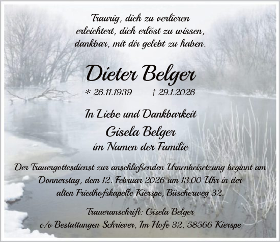 Traueranzeige von Dieter Belger von HALN