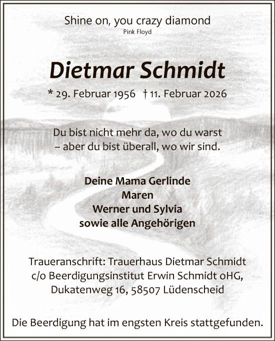 Traueranzeige von Dietmar Schmidt von HALN