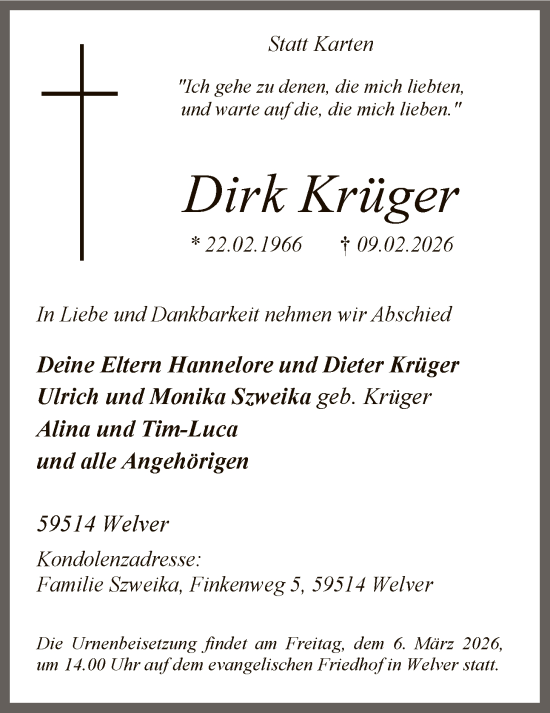Traueranzeige von Dirk Krüger von HASO