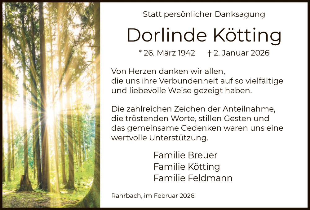  Traueranzeige für Dorlinde Kötting vom 28.02.2026 aus HASK