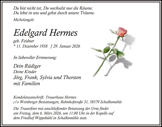 Traueranzeige von Edelgard Hermes von HALN