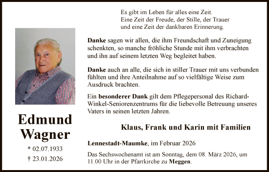 Traueranzeige von Edmund Wagner von HASK