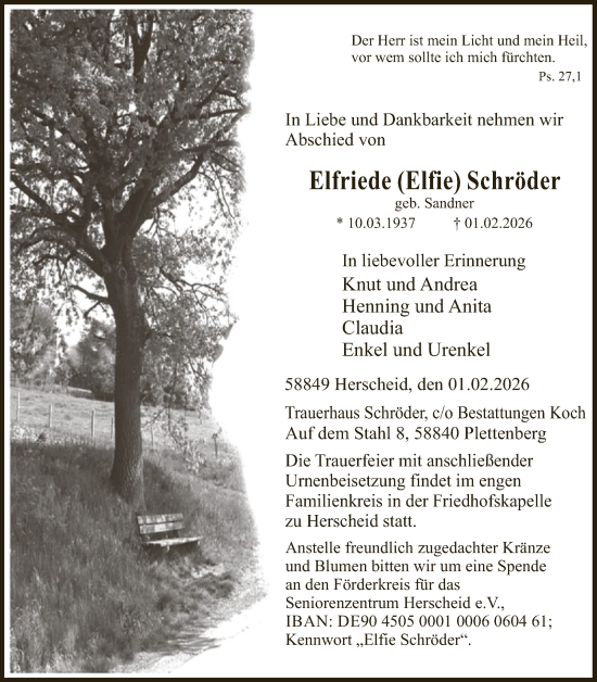 Traueranzeige von Elfriede Schröder von HALN