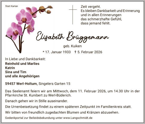 Traueranzeige von Elisabeth Brüggemann von HASO