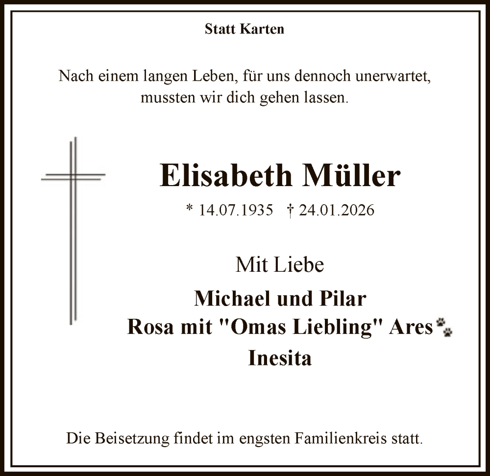  Traueranzeige für Elisabeth Müller vom 07.02.2026 aus HASK