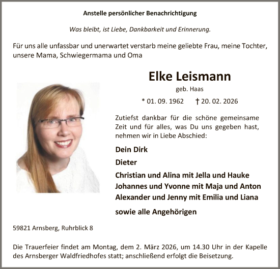 Traueranzeige von Elke Leismann von HASK