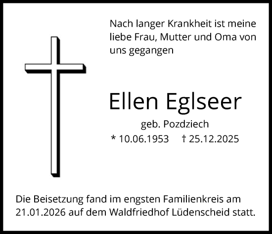 Traueranzeige von Ellen Eglseer von HALN