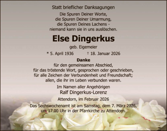 Traueranzeige von Else Dingerkus von HASK