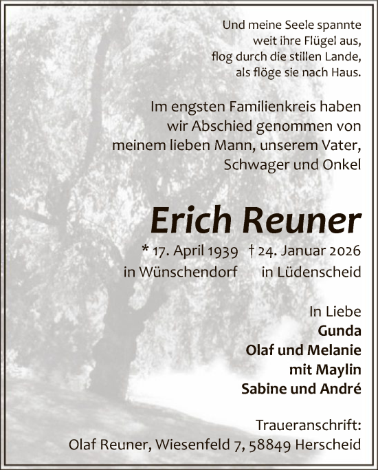 Traueranzeige von Erich Reuner von HALN