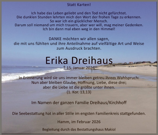 Traueranzeige von Erika Dreihaus von HAWA