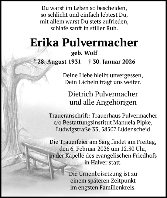 Traueranzeige von Erika Pulvermacher von HALN