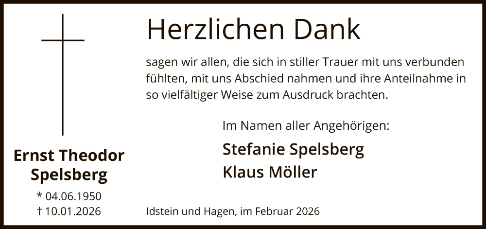  Traueranzeige für Ernst Theodor Spelsberg vom 07.02.2026 aus HALN