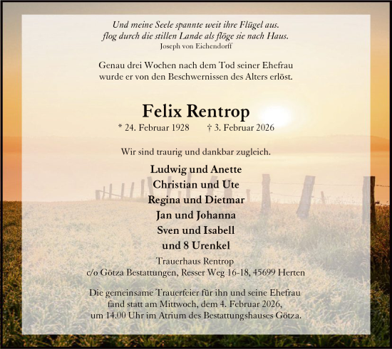 Traueranzeige von Felix Rentrop von HALN