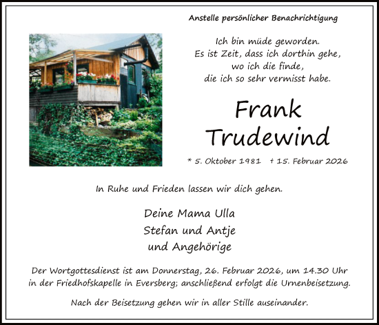 Traueranzeige von Frank Trudewind von HASK