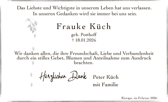 Traueranzeige von Frauke Küch von HALN