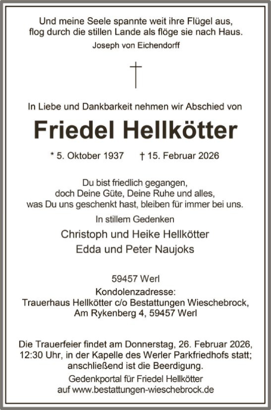 Traueranzeige von Friedel Hellkötter von HASO