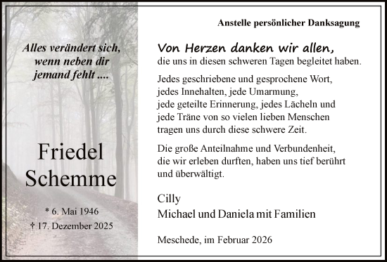 Traueranzeige von Friedel Schemme von HASK