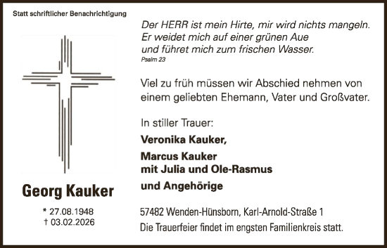 Traueranzeige von Georg Kauker von HASK