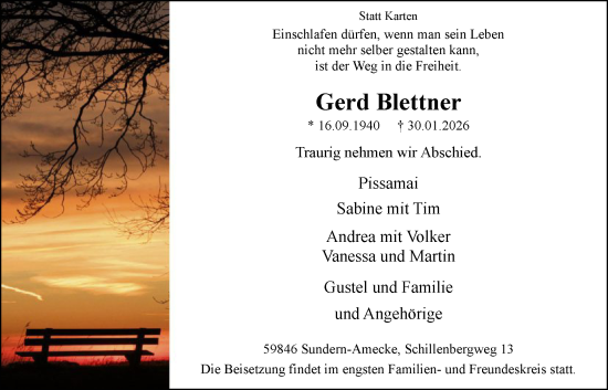 Traueranzeige von Gerd Blettner von HASK