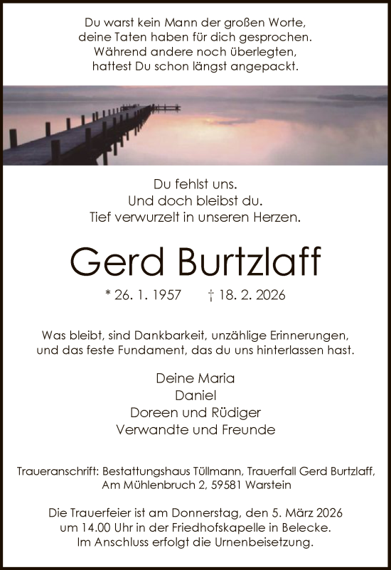 Traueranzeige von Gerd Burtzlaff von HASO