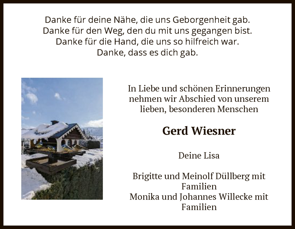 Traueranzeige für Gerd Wiesner vom 07.02.2026 aus HASK