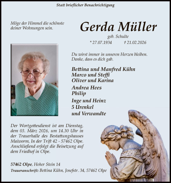Traueranzeige von Gerda Müller von HASK
