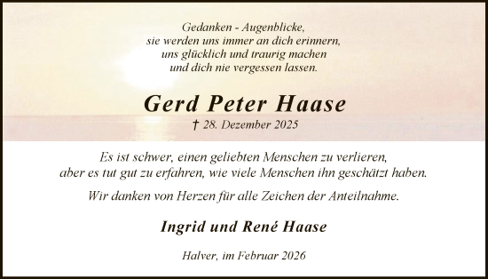 Traueranzeige von Gerd Peter Haase von HALN