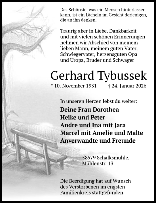 Traueranzeige von Gerhard Tybussek von HALN