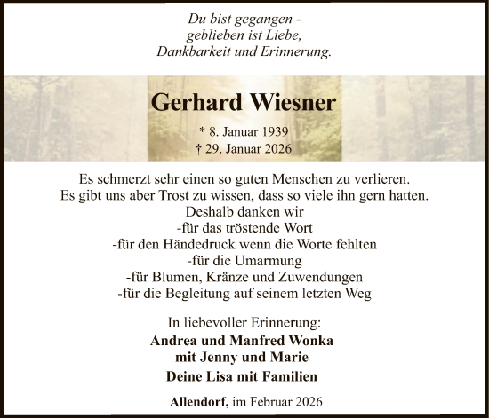 Traueranzeige von Gerhard Wiesner von HASK