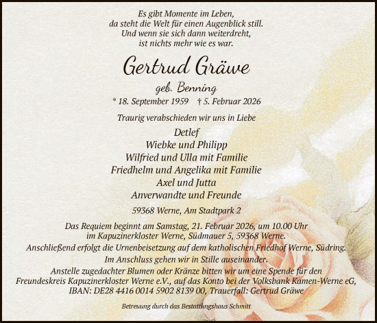 Traueranzeige von Gertrud Gräwe von HAWA