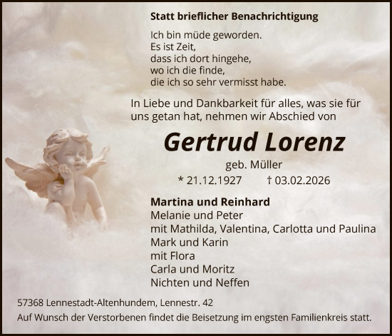 Traueranzeige von Gertrud Lorenz von HASK