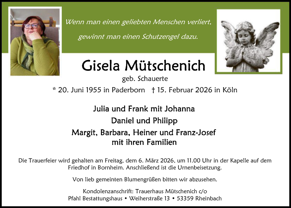  Traueranzeige für Gisela Mütschenich vom 28.02.2026 aus HASK