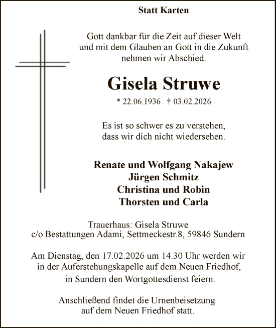 Traueranzeige von Gisela Struwe von HASK