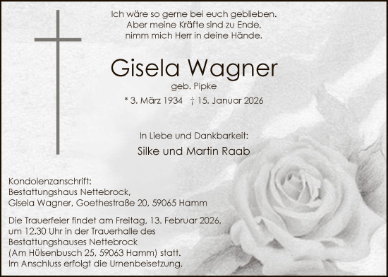 Traueranzeige von Gisela Wagner von HAWA