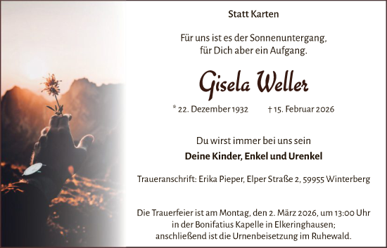 Traueranzeige von Gisela Weller von HASK