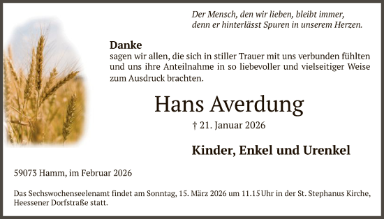 Traueranzeige von Hans Averdung von HAWA