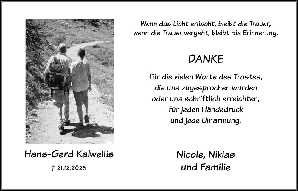  Traueranzeige für Hans-Gerd Kalwellis vom 07.02.2026 aus HALN