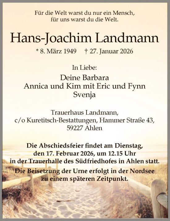 Traueranzeige von Hans-Joachim Landmann von HAWA