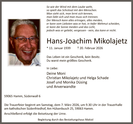 Traueranzeige von Hans-Joachim Mikolajetz von HAWA