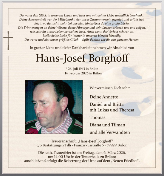 Traueranzeige von Hans-Josef Borghoff von HASK