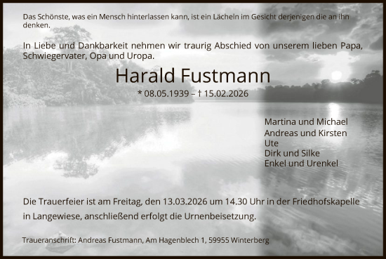 Traueranzeige von Harald Fustmann von HASK