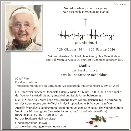 Traueranzeige von Hedwig Hering von HASO